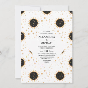 Mystical Black and white Celestial Stars Wedding Kaart