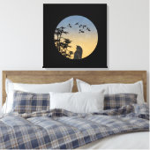 Mystical Black Cat & Bamboo - Japanese Art Canvas Afdruk (Insitu (Slaapkamer))