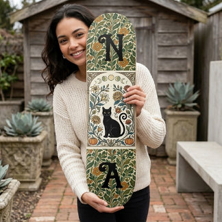 Mystical Black Cat Botanicals Maanfase Monogrammen Skateboard