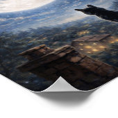 Mystical Black Cat Full Moon Night Sky Poster Art (Hoek)