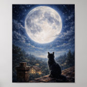 Mystical Black Cat Full Moon Night Sky Poster Art (Voorkant)