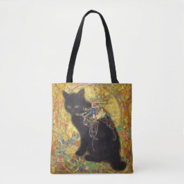 Mystical Black Cat in Golden Nihonga Draagtas