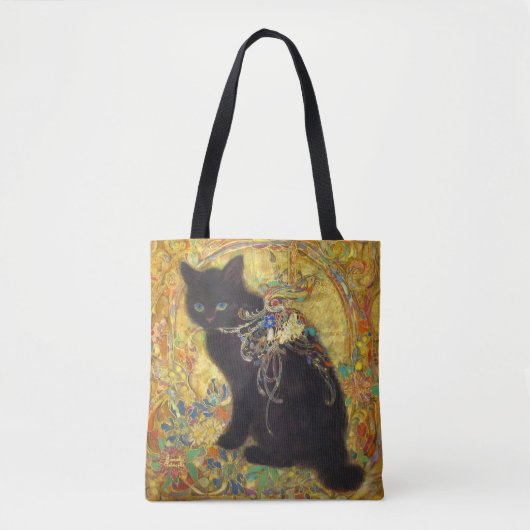Mystical Black Cat in Golden Nihonga Draagtas (Voorkant)