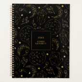 Mystical Black en Gold Crystal Moons Stars Planner (Voorkant)