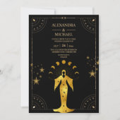 Mystical Black Gold Celestial Moon Wedding Invitat Kaart (Voorkant)