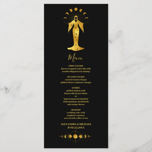 Mystical Black Gold Celestial Stars Menu Mariage (Devant)