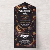 Mystical Black Gold Celestial Stars Wedding All In One Uitnodiging (Binnen)