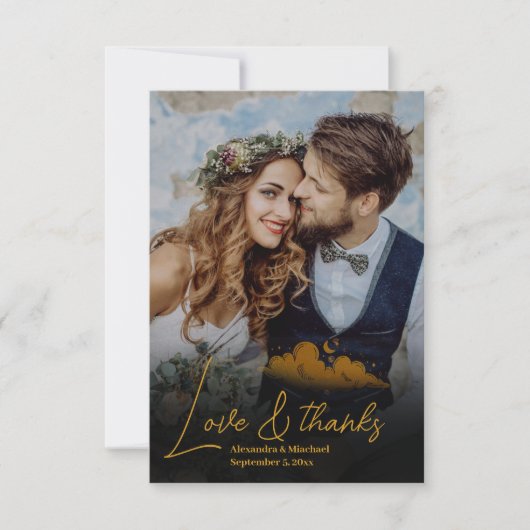 Mystical Black Gold Celestial Stars Wedding Bedankkaart (Voorkant)