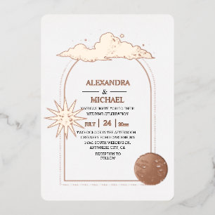Mystical Black Gold Celestial Stars Wedding Folie Folie Uitnodiging