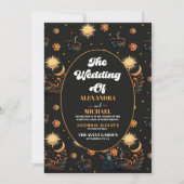 Mystical Black Gold Celestial Stars Wedding Kaart (Voorkant)