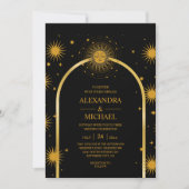 Mystical Black Gold Celestial Stars Wedding Kaart (Voorkant)