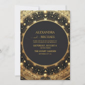 Mystical Black Gold Celestial Stars Wedding Kaart (Voorkant)