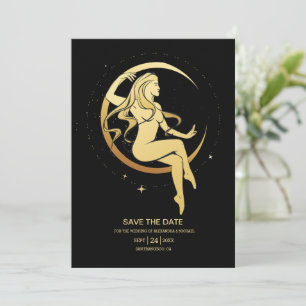 Mystical Black Gold Celestial Stars Wedding Save The Date
