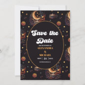 Mystical Black Gold Celestial Stars Wedding Save The Date (Voorkant)