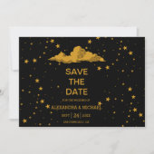 Mystical Black Gold Celestial Stars Wedding Save The Date (Voorkant)