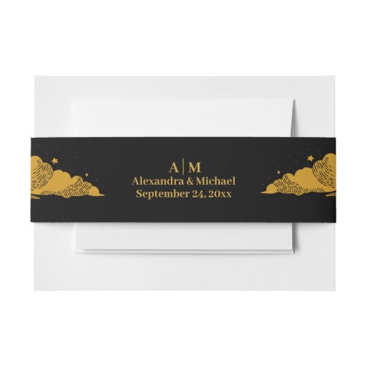 Mystical Black Gold Celestial Stars Wedding Uitnodigingen Wikkel (Voorkant Voorbeeld)