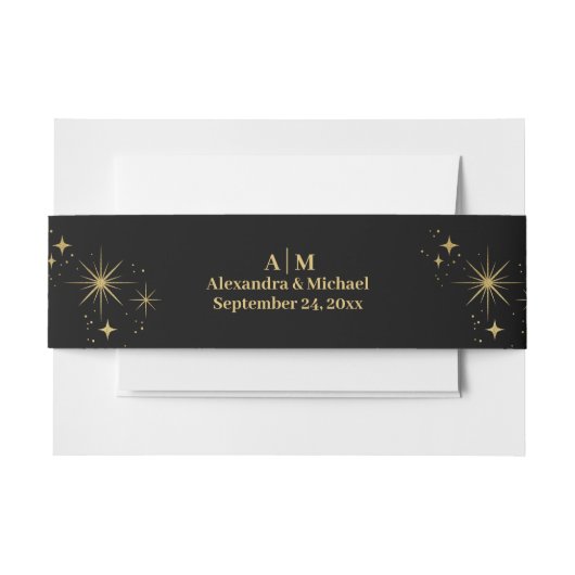 Mystical Black Gold Celestial Stars Wedding Uitnodigingen Wikkel (Voorkant Voorbeeld)