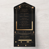 Mystical Black Gold Sun Moon Astronomy Weddenschap All In One Uitnodiging (Binnen)