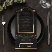 Mystical Black Gold Sun Moon Celestial Weddenschap All In One Uitnodiging