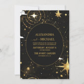 Mystical Black Gold Sun Moon Celestial Weddenschap Kaart (Voorkant)
