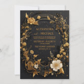 Mystical Black Gold Sun Moon Celestial Weddenschap Kaart (Voorkant)