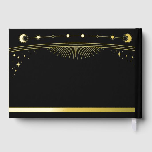 Mystical Black Gold Sun Moon Stars Weddenschap Gastenboek (Achterkant)