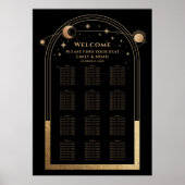 Mystical Black Gold Sun Moon Stars Weddenschap Poster (Voorkant)