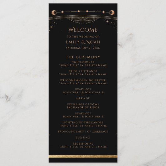 Mystical Black Gold Sun Moon Stars Weddenschap Programma (Voorkant)