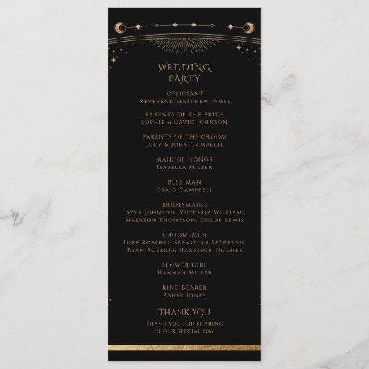 Mystical Black Gold Sun Moon Stars Weddenschap Programma (Achterkant)