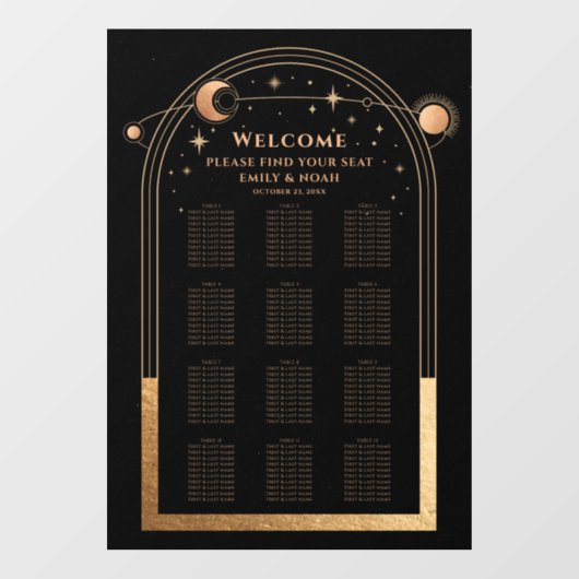 Mystical Black Gold Sun Moon Stars Weddenschap Raamsticker (Vel)