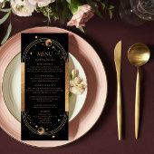 Mystical Black Gold Sun Moon Weddenmenu-kaarten Menu