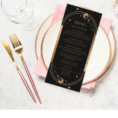 Mystical Black Gold Sun Moon Weddenmenu-kaarten Menu