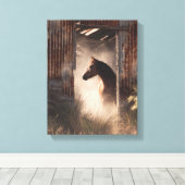 Mystical Black Horse Forest Glow Art Canvas Afdruk (Insitu (Houten vloer))