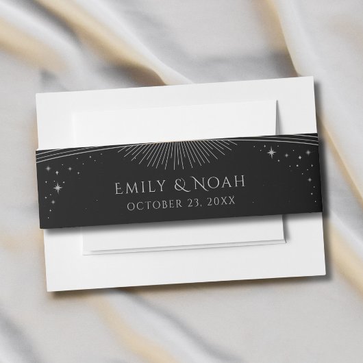 Mystical Black Silver Sun Moon Stars Weddenschap Uitnodigingen Wikkel