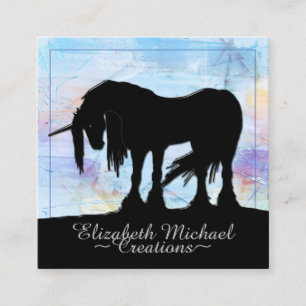 Mystical Black Unicorn (blauw geschilderd) Vierkante Visitekaartje