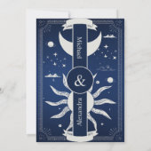 Mystical Blue en Silver Sun Moon Wedding Save The Date (Achterkant)