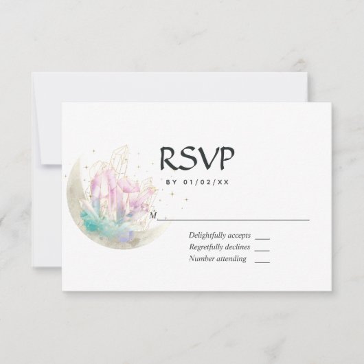 Mystical Boho Crystal Moon Wedding RSVP Kaartje (Voorkant)
