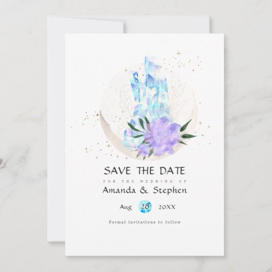 Mystical Boho Crystal Moon Wedding Save the Date (Voorkant)