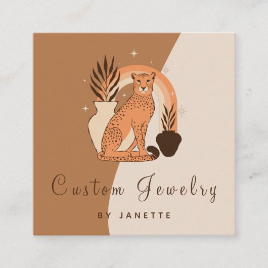 Mystical Boho Leopard Cheetah Handmade Jewelry Vierkante Visitekaartje (Voorkant)