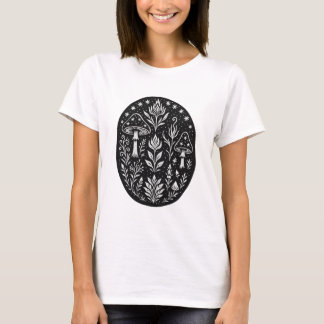 Mystical Boho Mushroom Design – Botanical Folk Art T-shirt