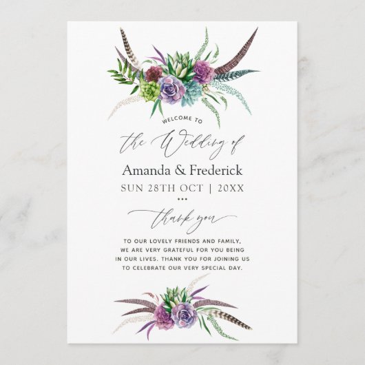 Mystical Boho Waterverf Succulent Wedding Programma (Voorkant)