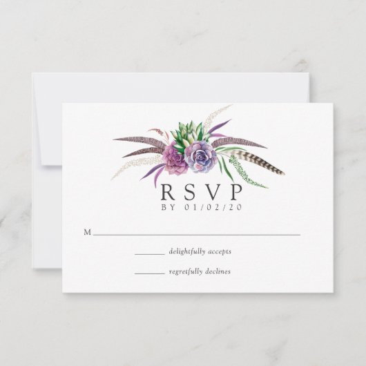 Mystical Boho Waterverf Succulent Wedding RSVP Kaartje (Voorkant)