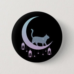 Mystical Cat Crescent Moon Horoscope Gothic Ronde Button 5,7 Cm
