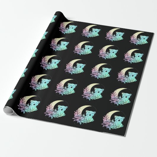 Mystical Cat Crescent Moon Pastel Gothic Wicca Cadeaupapier (Uitgerold)