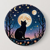 Mystical Cat Moon Button | Cute Night Sky Cat Pin  (Voorkant)