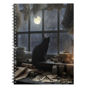 Mystical Cat Moonlit Window Notitieboek