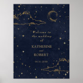 Mystical Celestial Gold Moon Clouds Wedding Poster (Voorkant)