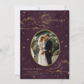 Mystical Celestial Gold Moon Clouds Wedding Save The Date (Voorkant)