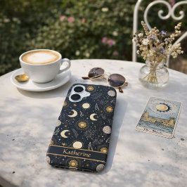 Mystical Celestial Moon Pattern Custom Name iPhone 16 Hoesje