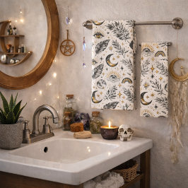 Mystical Celestial Moon Stars Pattern Bad Handdoek